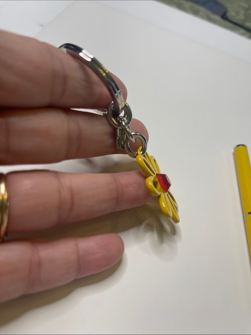 Coach Yellow Daisy Keychain with Red Center and Yellow Coach Pen - Picture 3 of 8